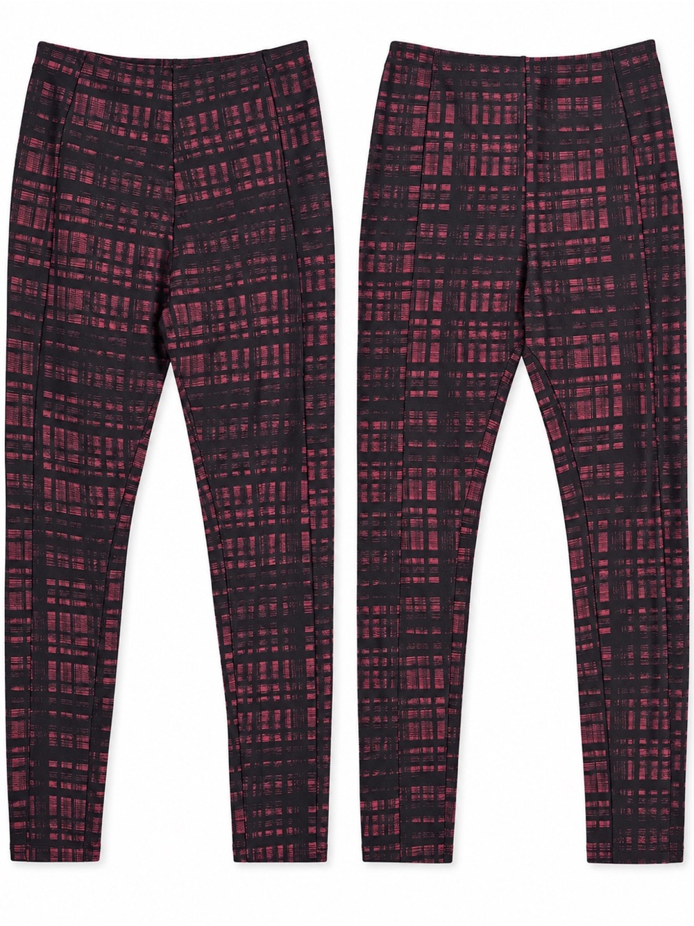 Lyssé Suzee Plaid Pull-On Leggings Pants Size L Burgundy Black